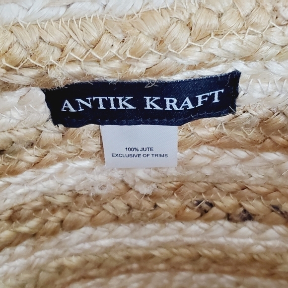 Antik Kraft Striped Jute Tote Ivory Large Beach Coastal Wood Handle Bag NEW - Picture 13 of 14